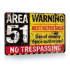 Listing image for Area 51 Metal Garage Warning Sign Restricted Area Shed Workshop Man Cave 30x20cm
