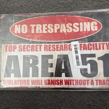 Listing image for Metal Aluminium Sign For Man Cave "No Trespassing AREA 51" Funny Metal Plaque