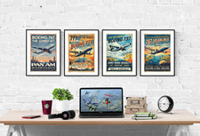 Listing image for Boeing Aviation Vintage Style Set Of 4 Prints Pictures Wall Art Poster