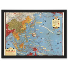 Listing image for Military Map Turner 1944 World War WWII On To Tokyo Pacific Framed A3 Art Print