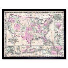 Listing image for Geography Map Illustrated Antique Johnson Military Usa Civil War Framed Print